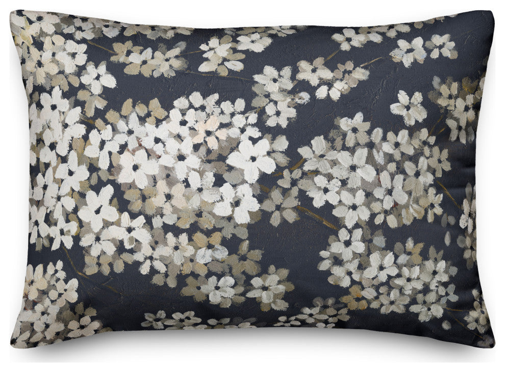 White Blossoms on Navy 20x14 Indoor/Outdoor Pillow