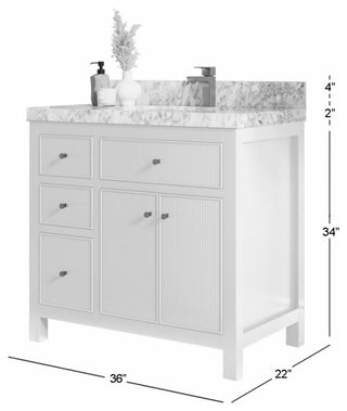 Sonoma 36" Right Offset Reeded Bath Vanity in Warm Terracotta, 2"  Viola Brown