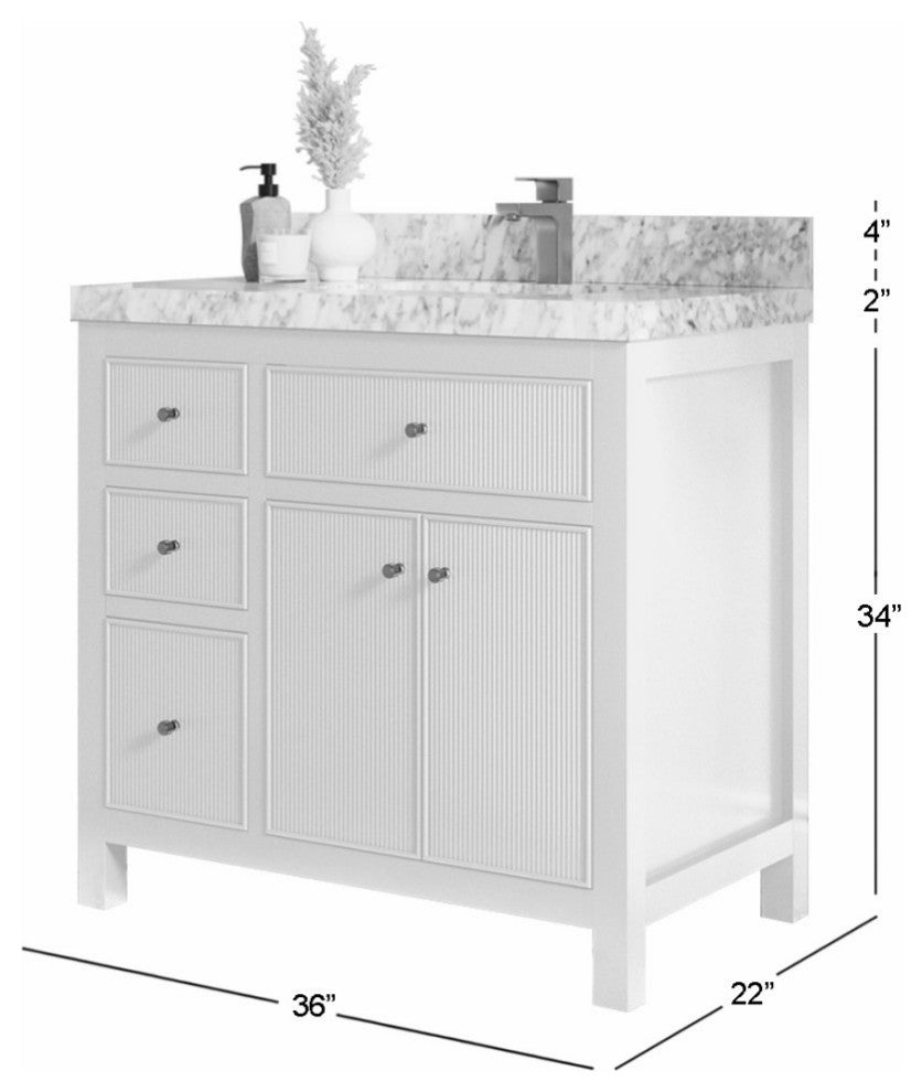 Sonoma 36" Right Offset Reeded Bath Vanity in Warm Terracotta, 2"  Viola Brown