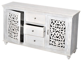 80" White Sideboard Hand Carved Buffet Storage Solution Luna Collection