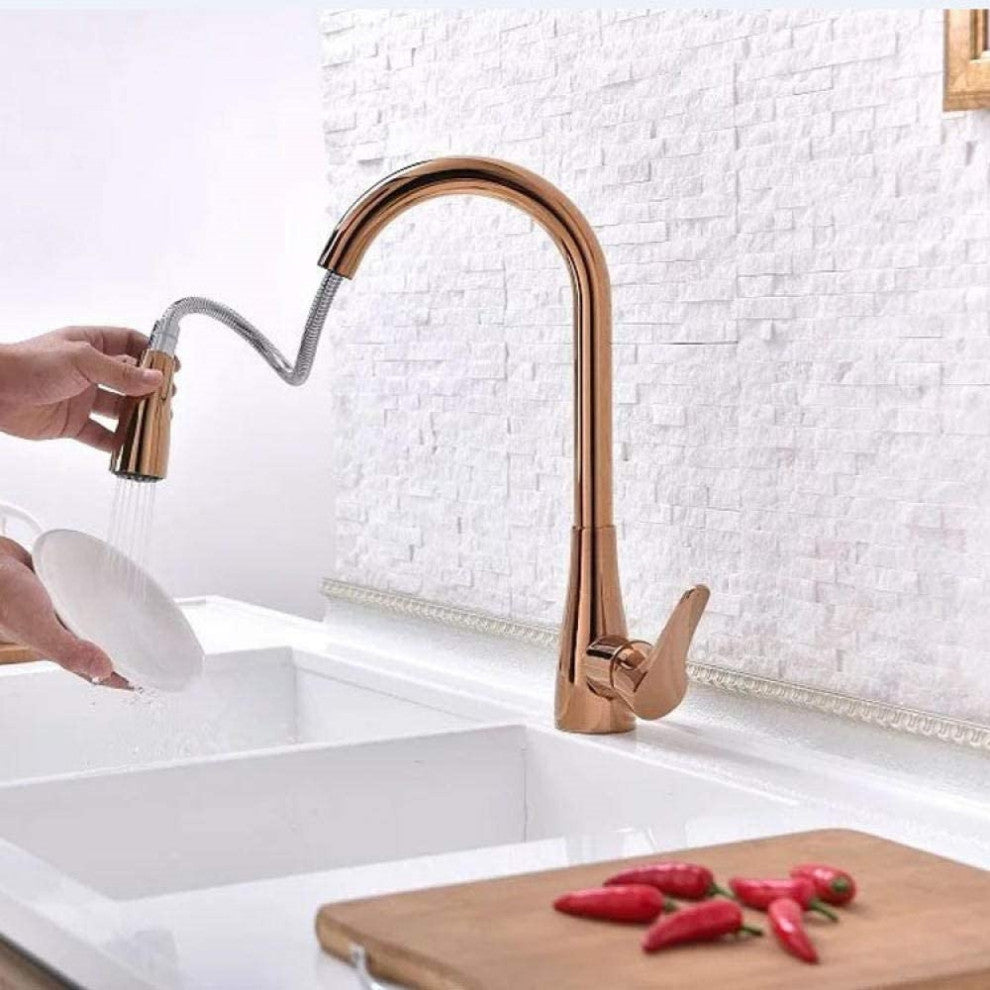Verona Rose Gold Movable Pull Down Kitchen Sink Faucet
