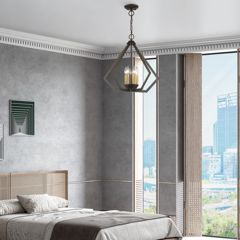 Prism 5-Light English Bronze Chandelier, Antique Brass Accents