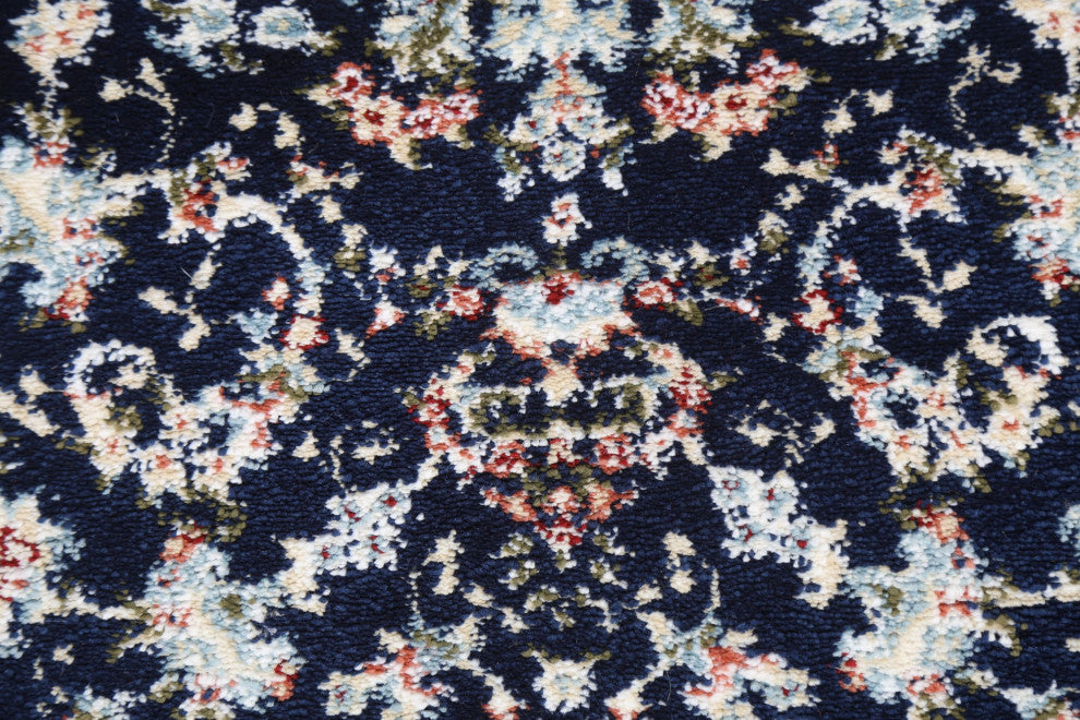 Navy Blue Floral Medallion Transitional Turkish Rug Oriental Carpet 3x8