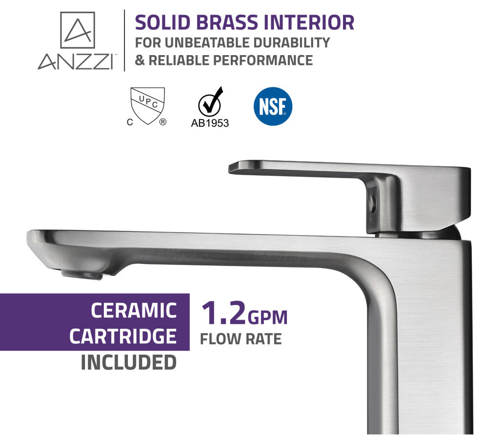 ANZZI Vibra Series Single Handle Vessel Bathroom Sink Faucet, Brushed Nickel