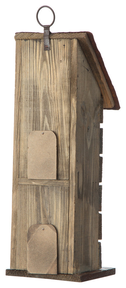 14.5"H Brown/White Two-Tiered Distressed Solid Wood Birdhouse