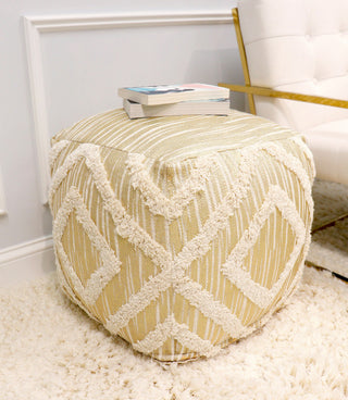 Pasargad Home Grandcanyon Cotton Pouf, Ivory