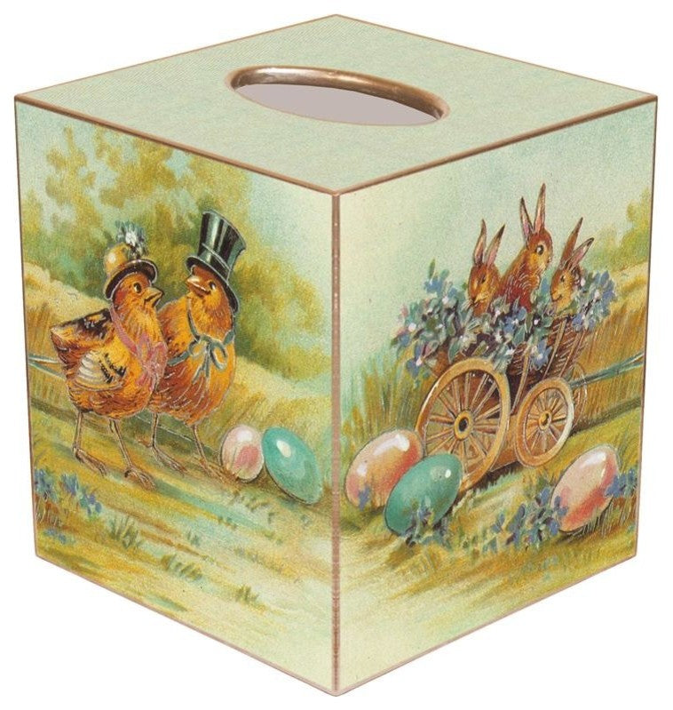 TB192-Easter Bunny and Chicks Tissue Box Cover