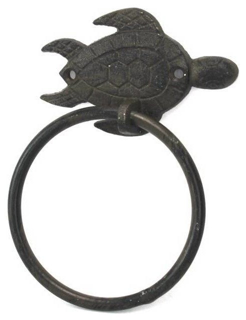 Cast Iron Sea Turtle Towel Holder 7'', Sea Turtle Decoration, Beach Bathroom