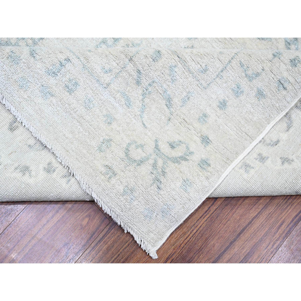 Ash Gray, Stone Washed Peshawar Wool Hand Knotted Oriental Rug, 9'x11'8"