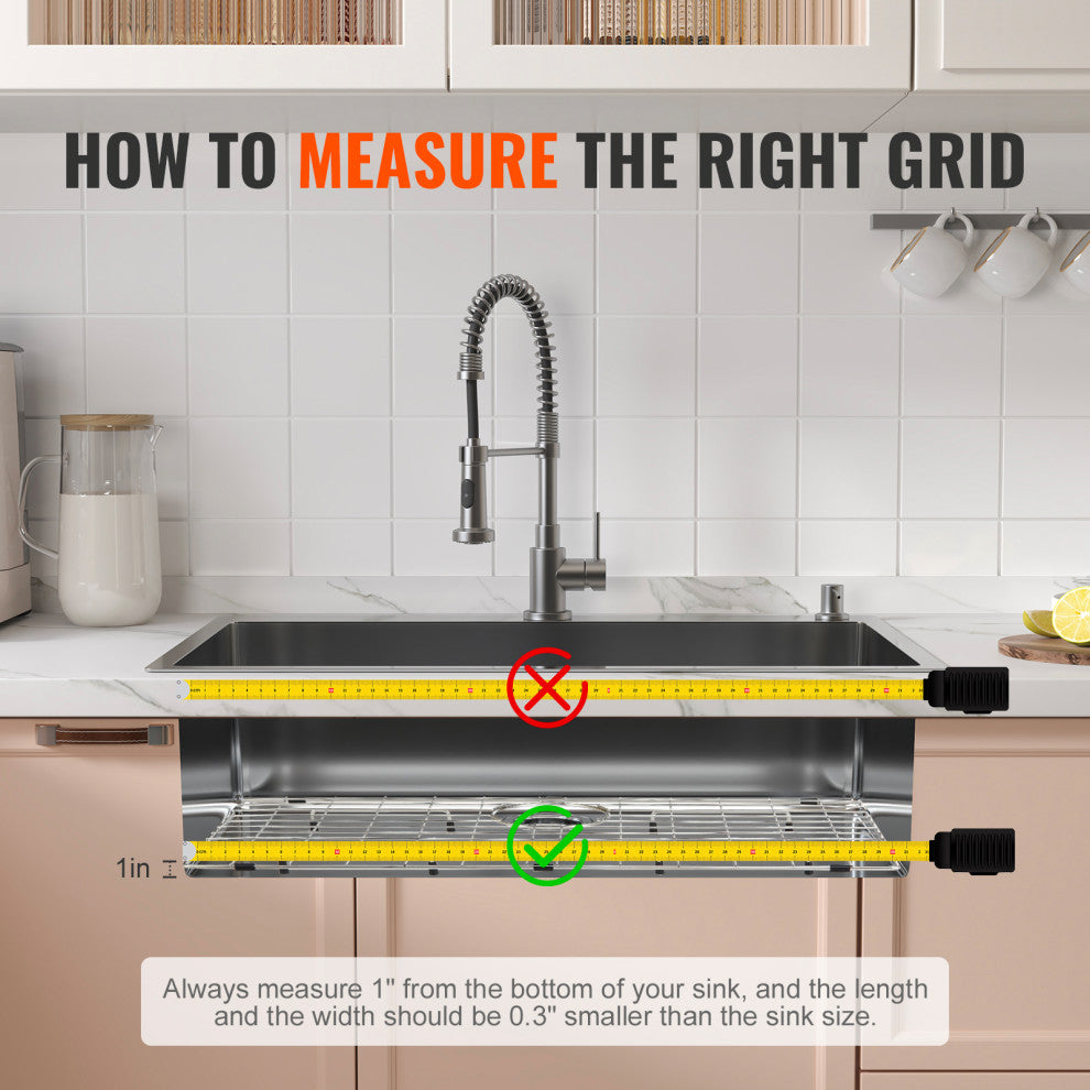 VEVOR Sink Protector Grid For Kitchen 27.5""x13.5"" Stainless Steel Drain Rack