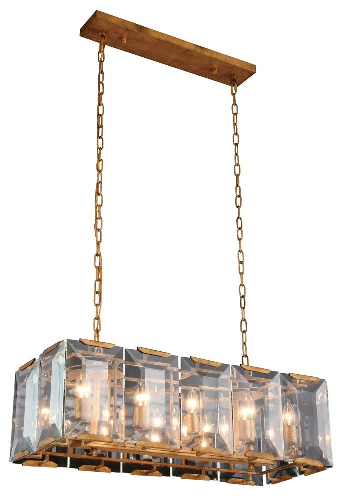 Monaco Pendant Lamp, Golden Iron Finish, Rectangular, 10 Lights