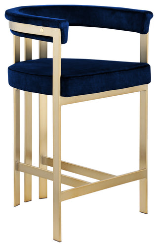 Marcello Upholstered Counter Stool, Navy, Velvet, Brushed Brass