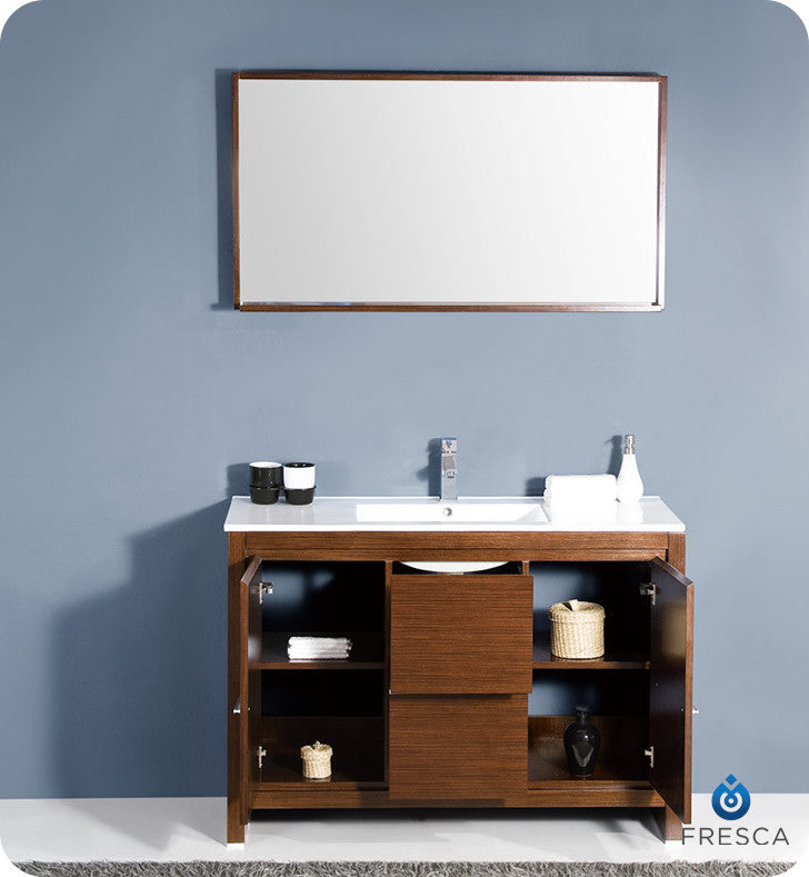 Allier 48" Wenge Brown Modern Bathroom Vanity With Mirror, Faucet, FFT9151BN