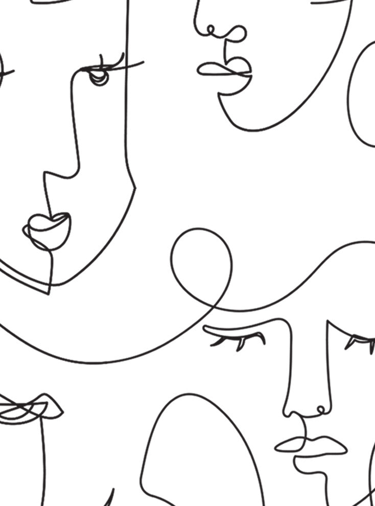 Minimalist Face Line Art Mural Peel and Stick Vinyl Wallpaper, Black, 24x108