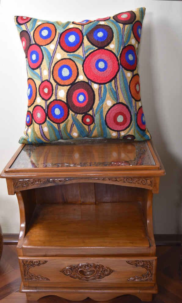 Yellow Floral Poppy Pillow Cover Floral Chair Pillowcase Hand Embroidered 18x18