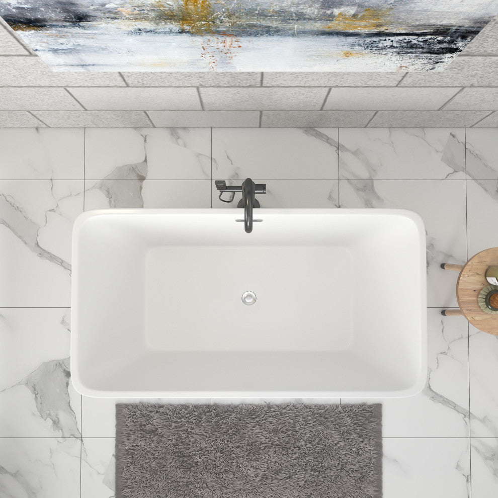 67 in. Acrylic Rectangular Flatbottom Freestanding Soaking Bathtub in White