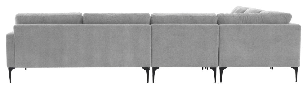 Serena Gray Velvet Large L-Sectional With Black Legs