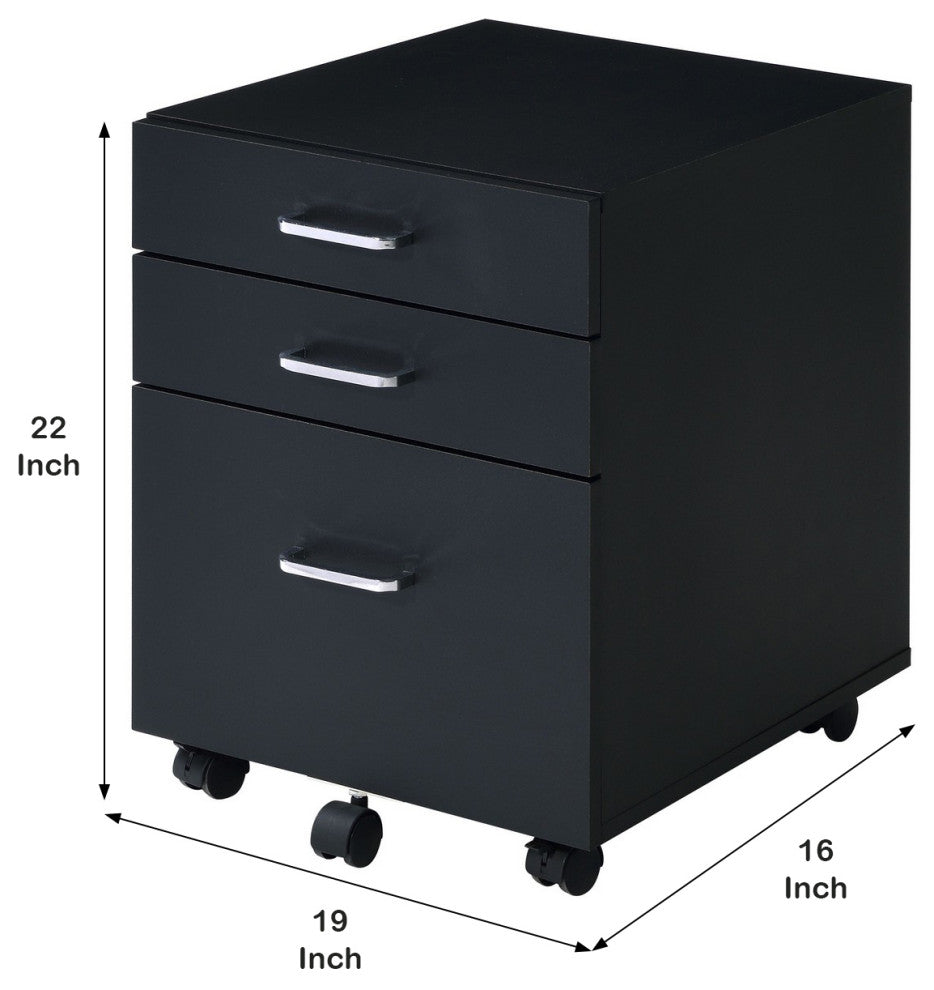 Benzara BM251194 Cabinet With 3 Drawers and Wheels, Black