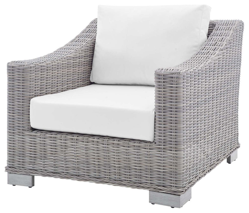 Lounge Sectional Sofa Chair Table Set, Rattan, Wicker, Gray White, Outdoor