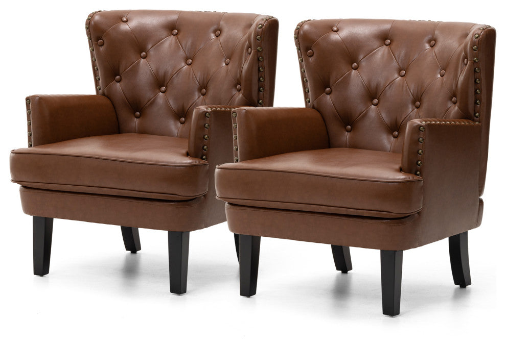 Set of 2  Leatherette Modern Accent Chair, Coffee
