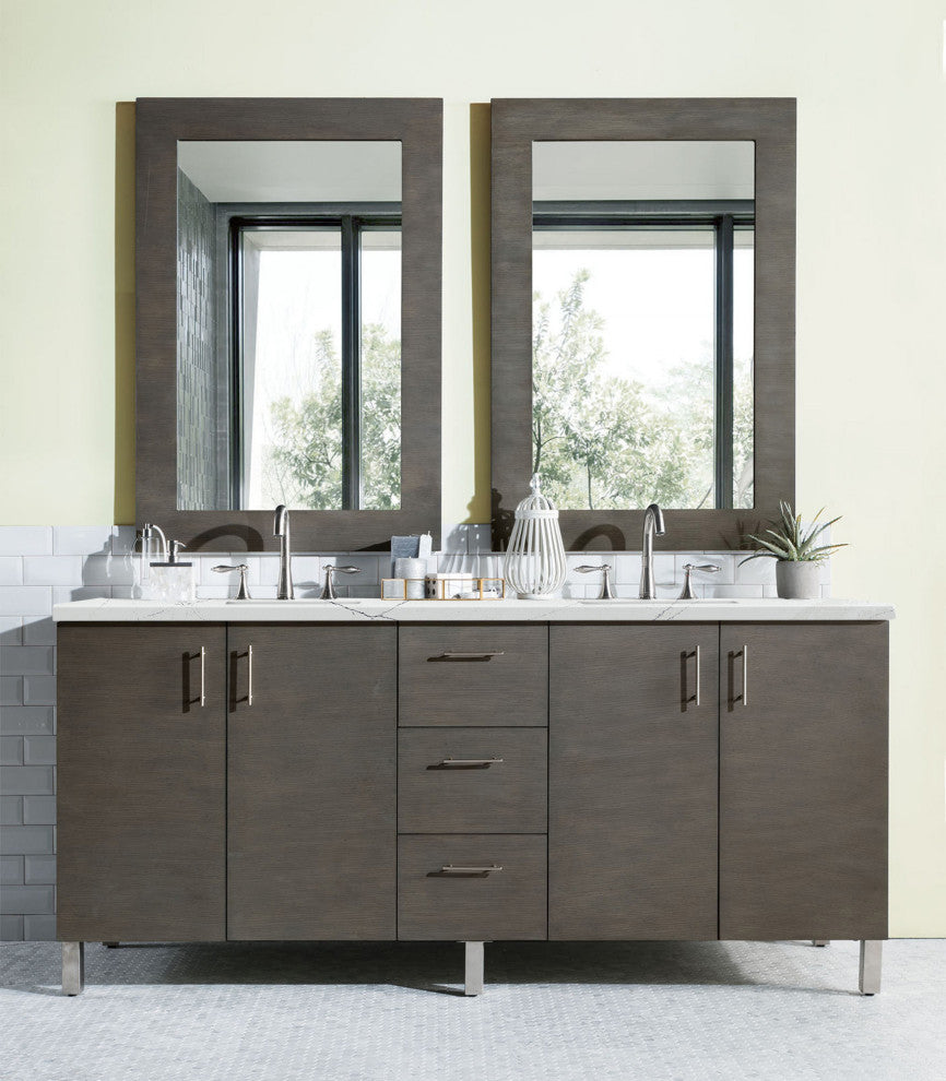James Martin 850-V72-SOK-3ENC 72" Double Vanity Silver Oakw/ 3 CM Quartz Top