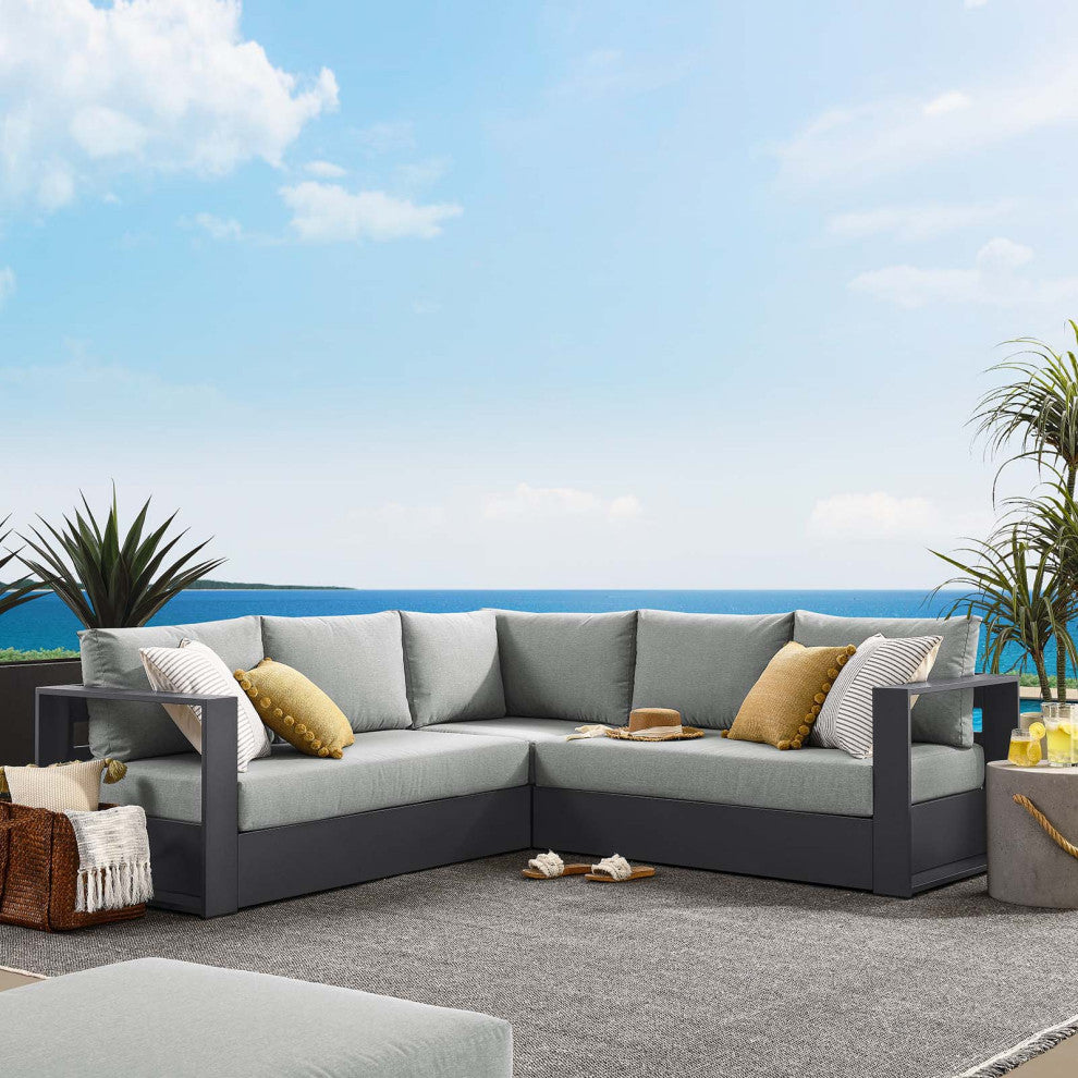 Tahoe Outdoor Patio Powder-Coated Aluminum 3-Piece Sectional Sofa Set - Gray Gra