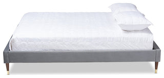 Charcoal Velvet Full Size Platform Bed Frame With Gold-Tone Leg Tips