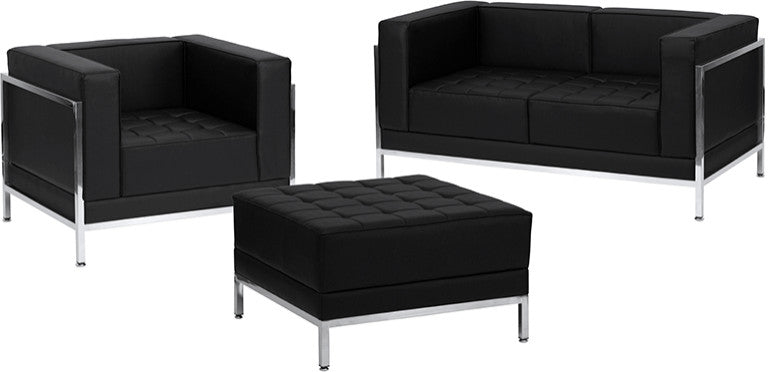 Imagination Series Black LeatherSoft Loveseat, Chair & Ottoman Set