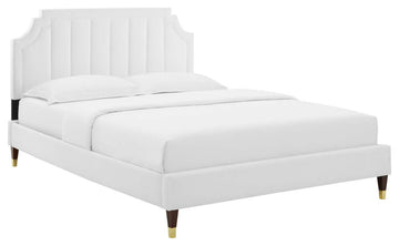 Sienna Performance Velvet Queen Platform Bed, White
