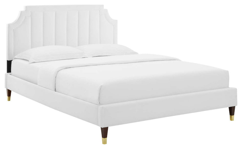 Sienna Performance Velvet Queen Platform Bed, White