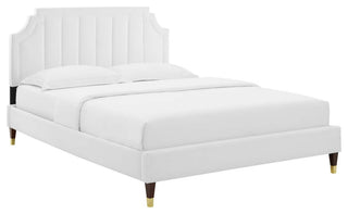 Sienna Performance Velvet Queen Platform Bed, White