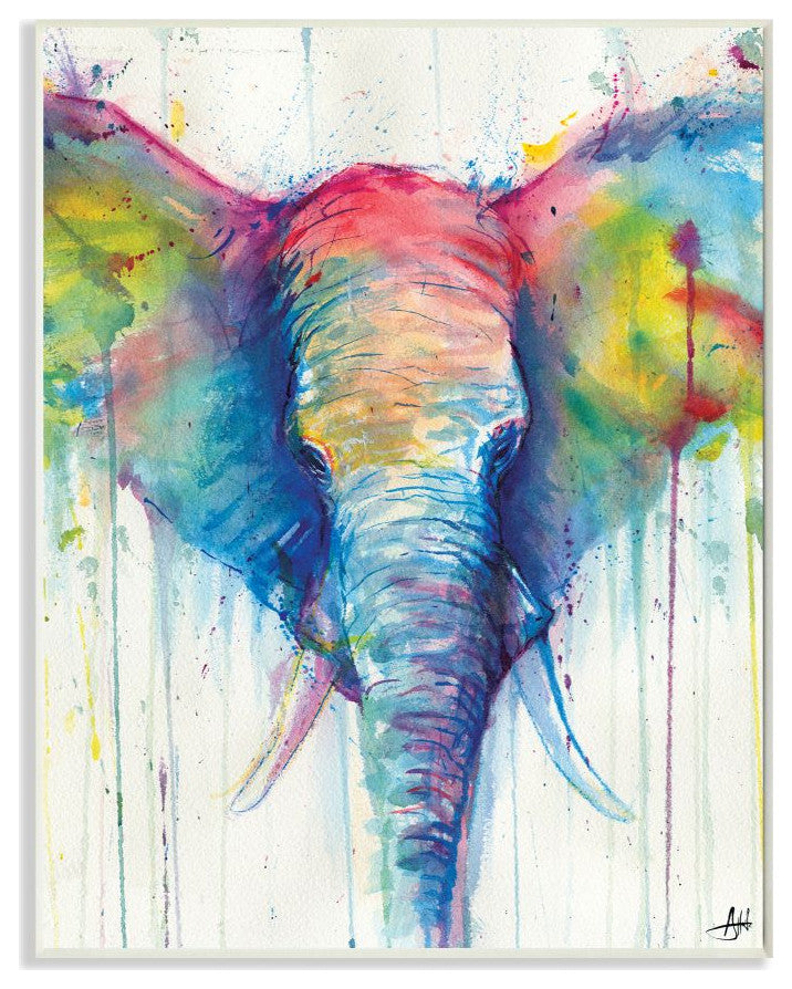 Stupell Industries Colorful Abstract Elephant Portrait Animal, 13 x 19
