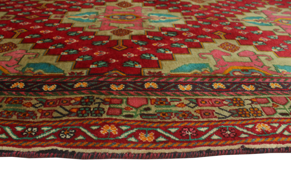 Fine Vintage Distressed Lahor 76 Red Rug