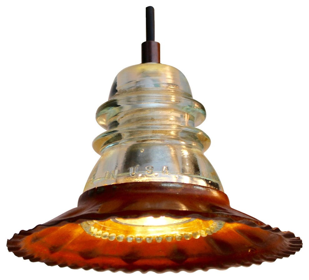Insulator Light Pendant Fluted Metal Hood, LED 120V 6W 500 Lumen