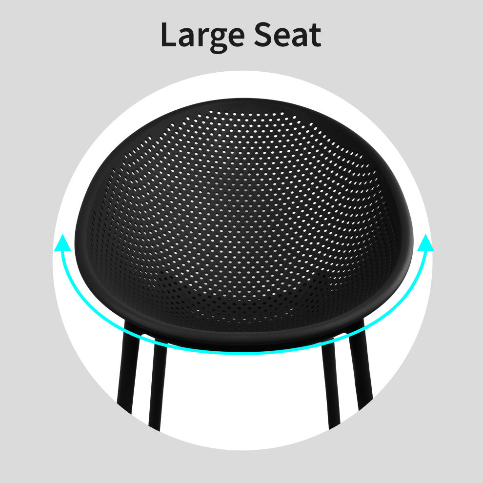 Set of 2 Modern Plastic Lounge Chair Egg Shaped Seat for Indoor/Outdoor, Black