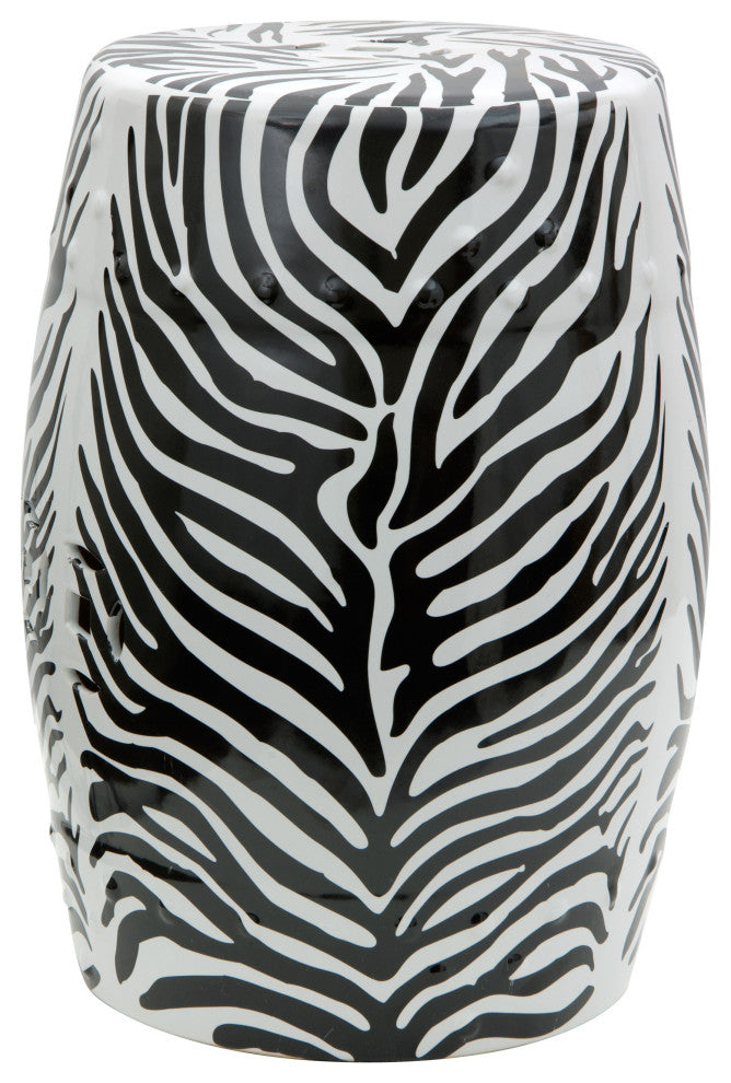 18" Zebra Leaf Porcelain Garden Stool