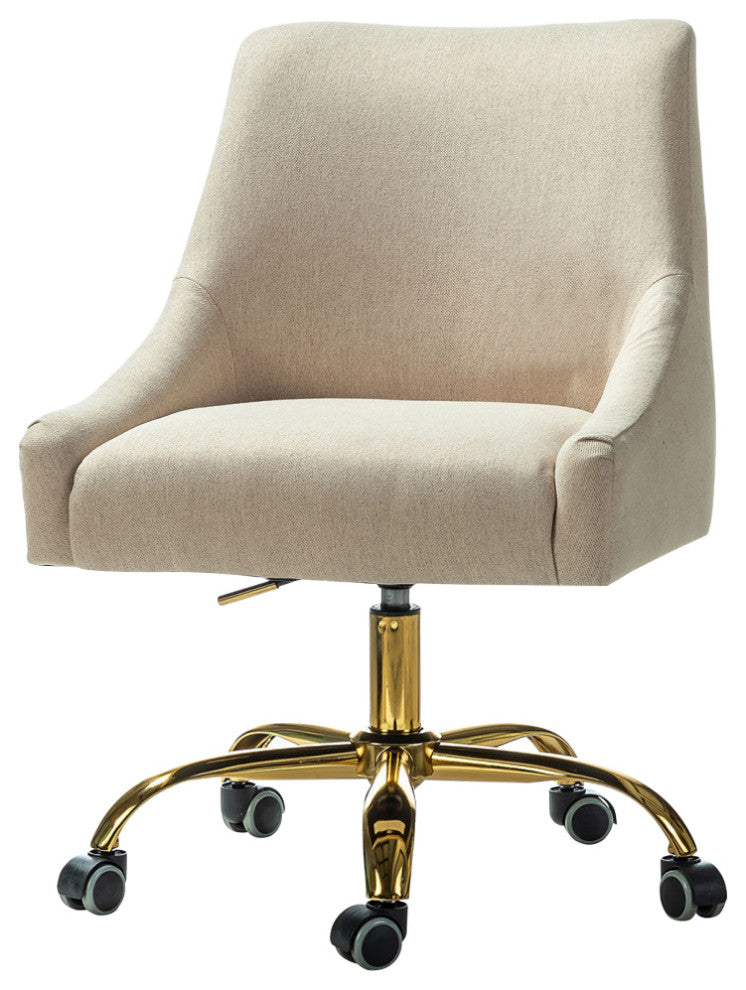 Upholstered Swivel Task Chair With Golden Base, Tan