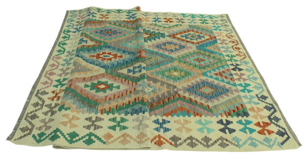 Sun Faded Kilim Carter Ivory/Blue Rug, 6'5x9'7