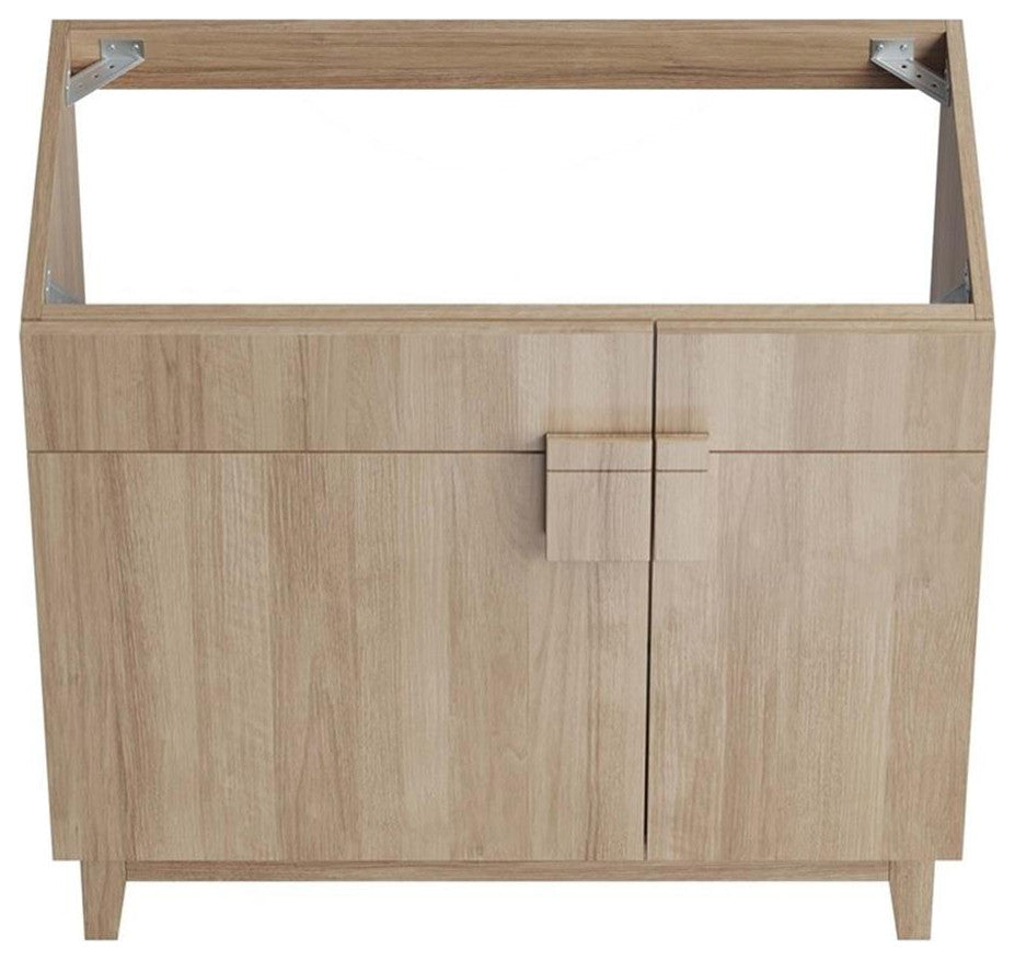 Modway Miles 36" Wood Bathroom Vanity Cabinet with Tapered Legs in Oak