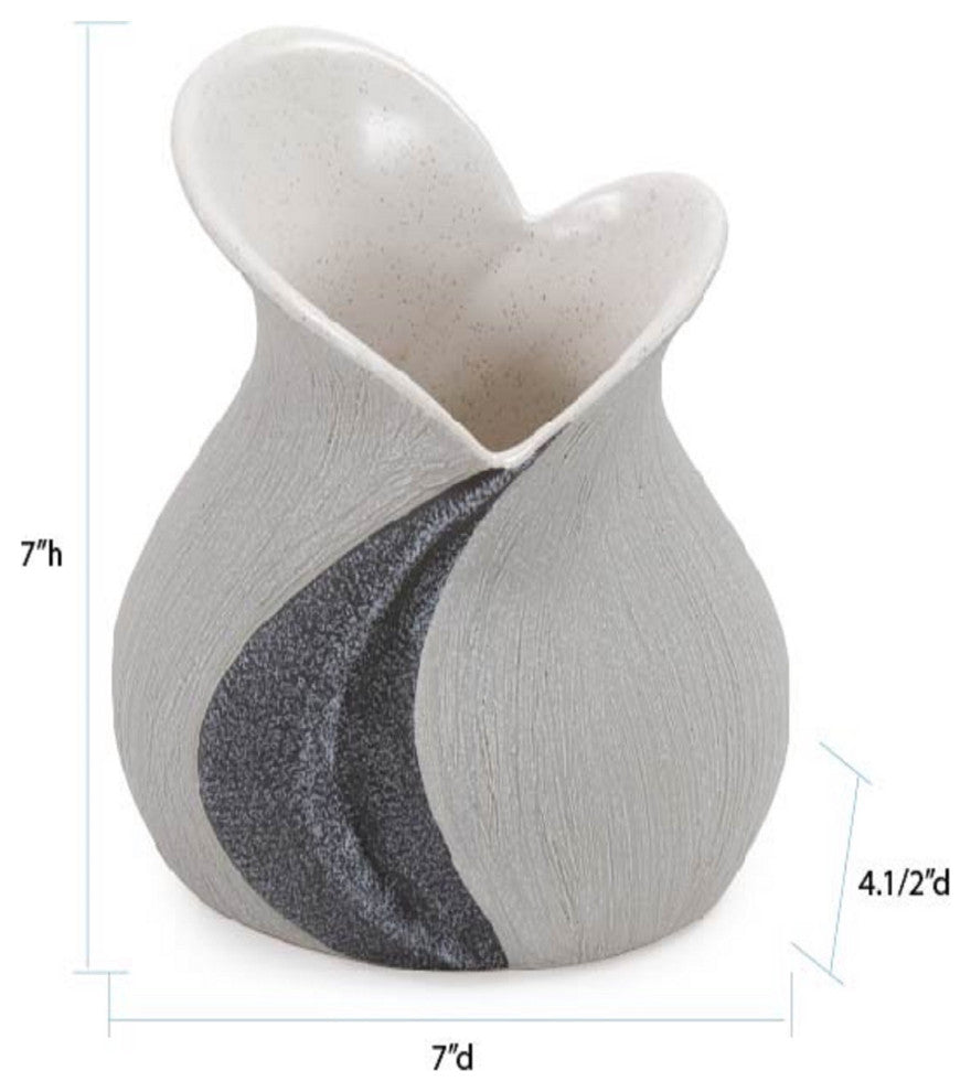 Modern Organic Two Tone Gray Speckle Low Ceramic Vase