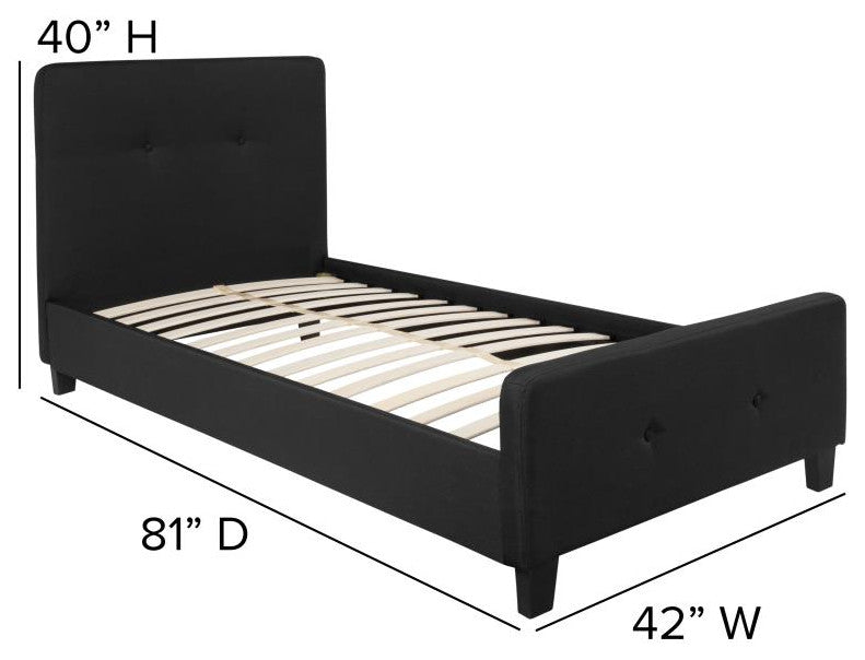 Tribeca Tufted Upholstered Platform Bed W/10 Inch Pocket Spring Mattress, Black,