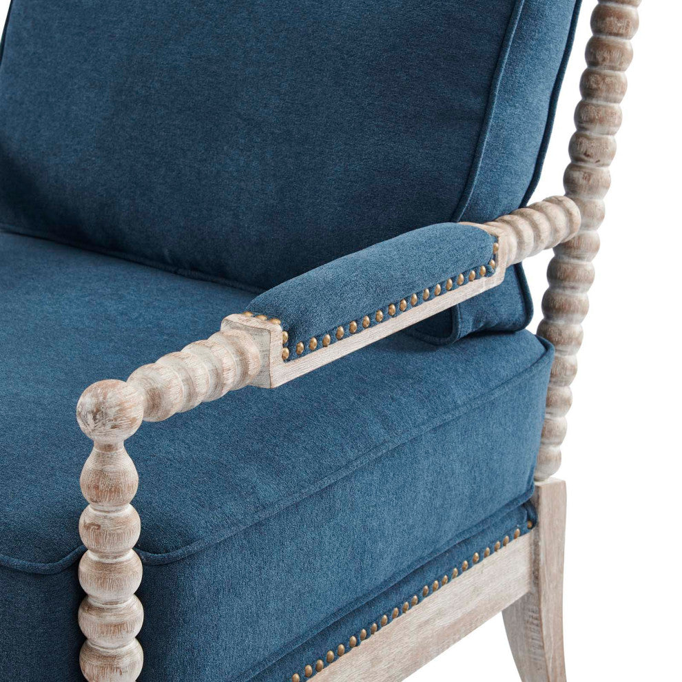 Armchair Accent Chair, Nailhead, Blue Navy Natural, Fabric, Modern, Hospitality
