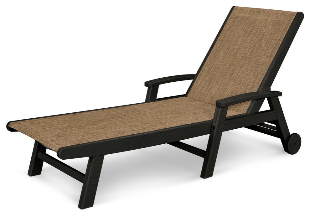 Coastal Chaise With Wheels, Black / Burlap Sling