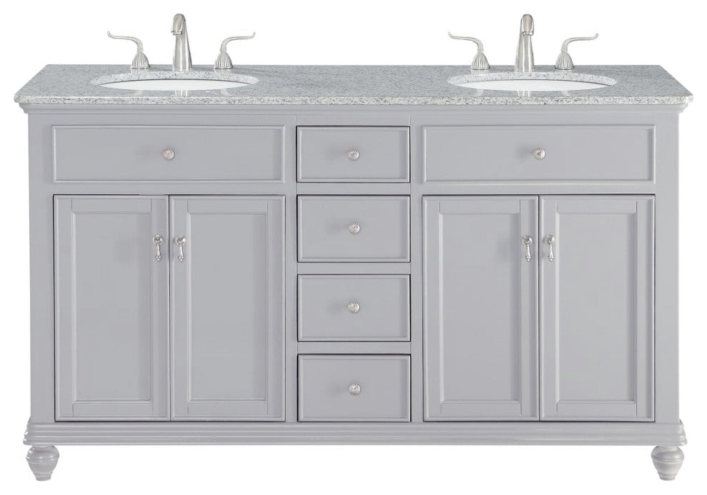 Elegant VF12360DGR 60" Double Bathroom Vanity Set, Light Gray