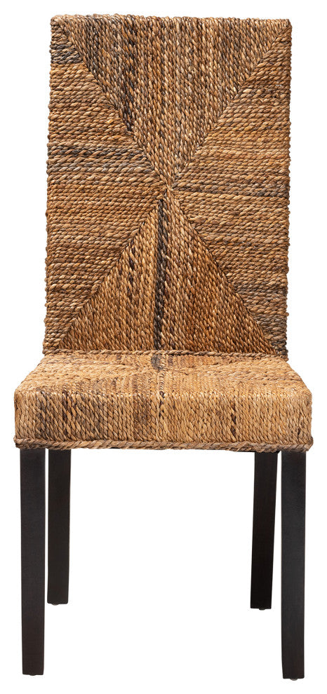 Laymi Modern Bohemian Dark Brown Mahogany Wood and Banana Fiber Dining Chair
