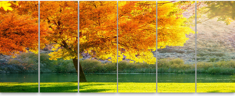 Beautiful Autumn Season in Forest, Landscape Canvas Art, 70"x28", 6 Panels