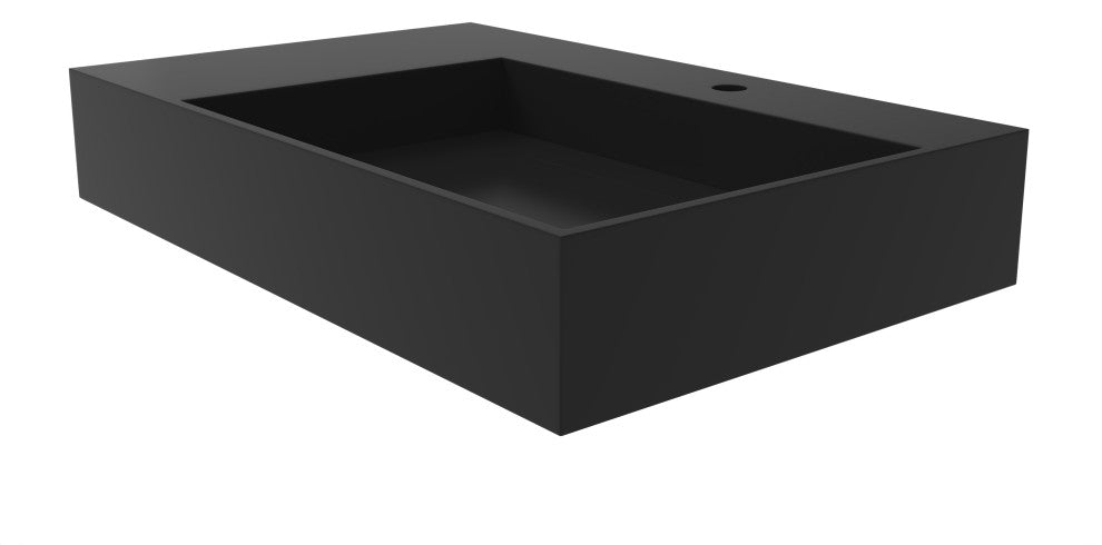 CastelloUSA Juniper Wall Mounted Countertop Concealed Drain Basin Sink, Black, 30", Right Basin, Standard