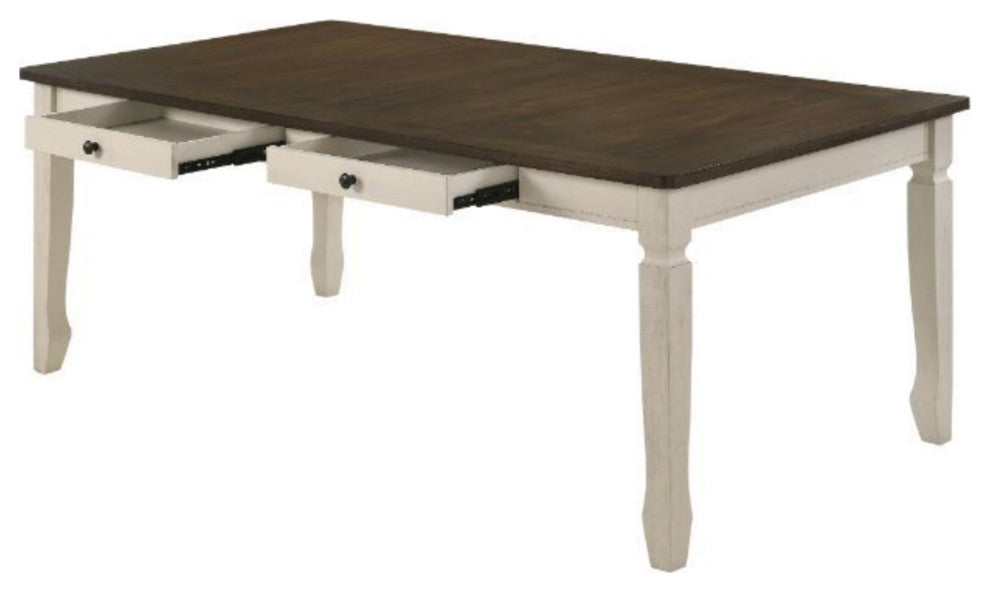 Cream and Weathered Oak Dining Table With Storage Drawers and Classic Style
