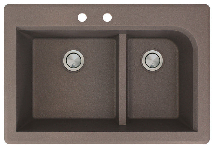 Radius 33" silQ Granite Double Bowl Kitchen Sink with 2 Holes in Espresso