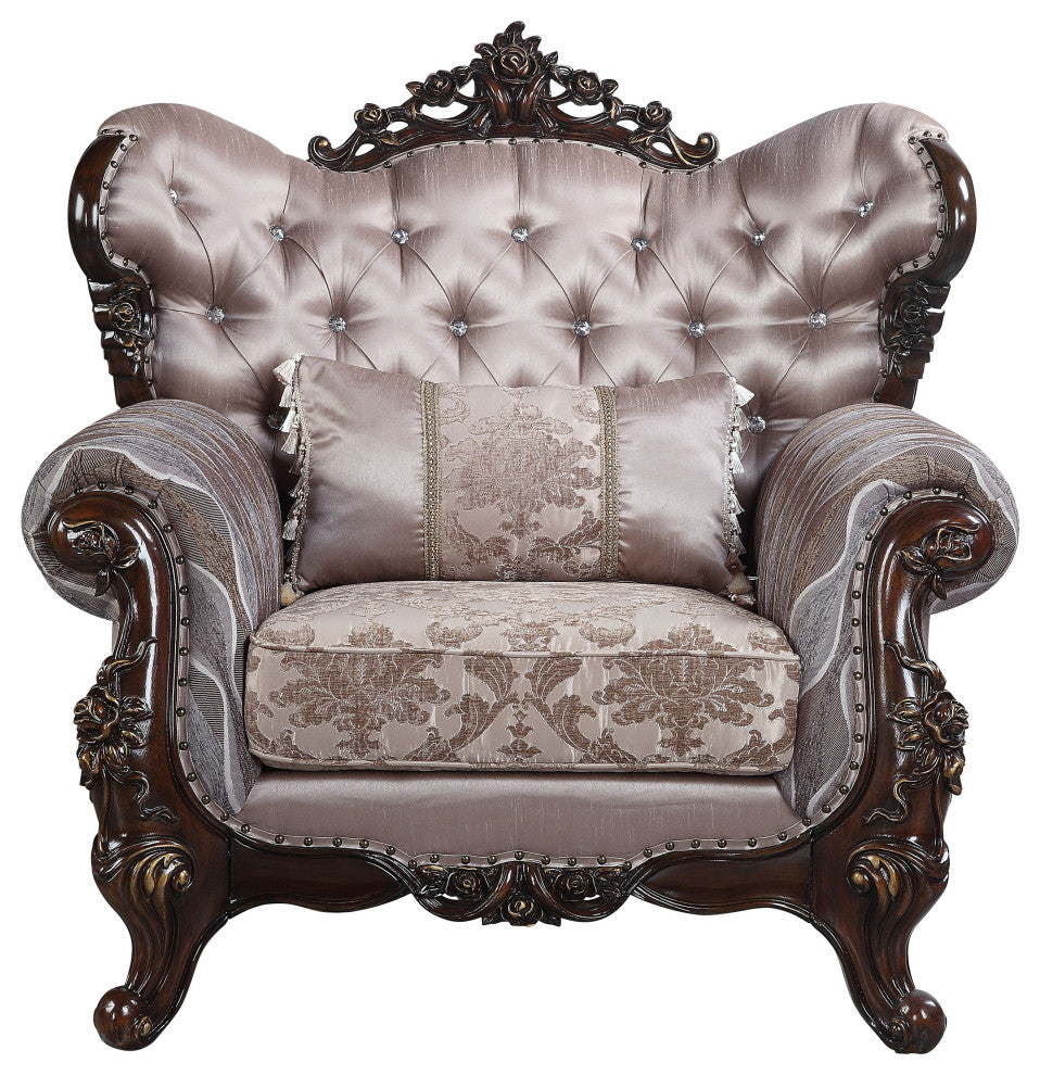 ACME Benbek Chair With Pillow, Fabric and Antique Oak Finish